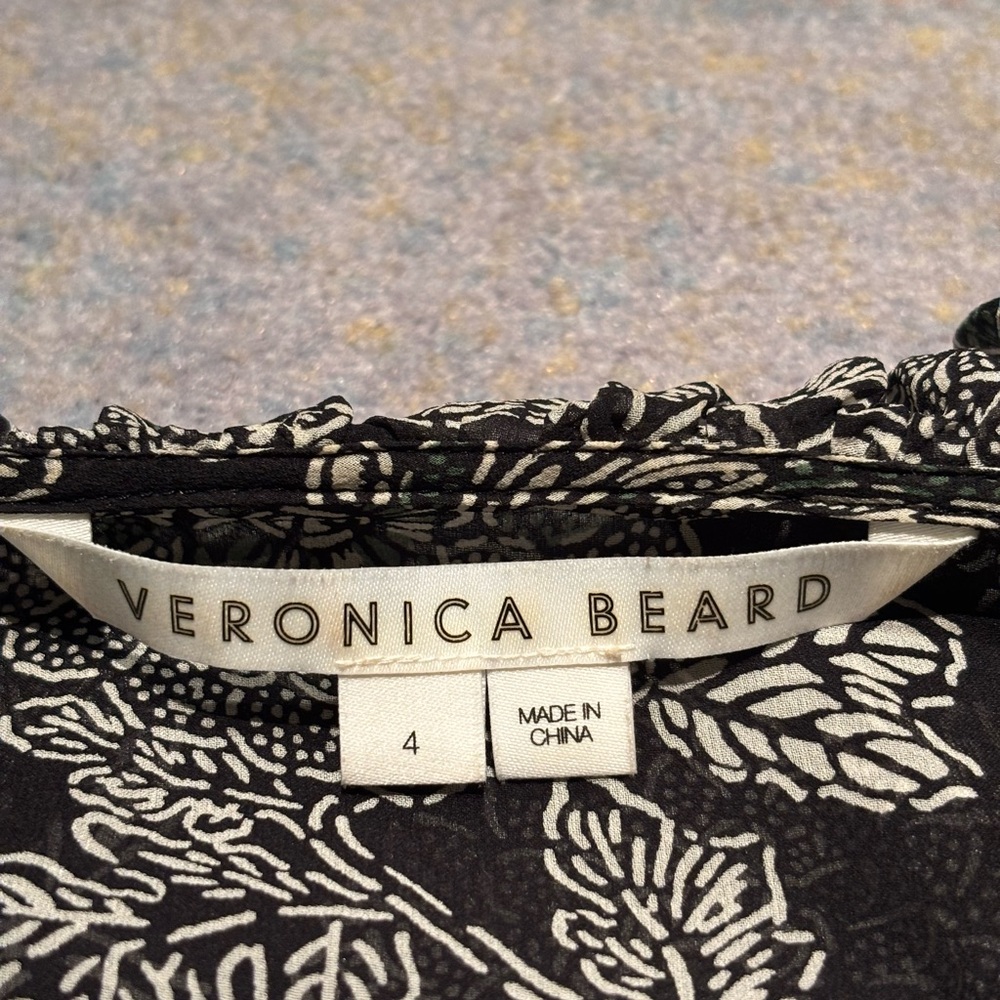 Veronica Beard Black and White Floral Blouse, silk overlay with ruffles, 4 - Picture 3 of 11